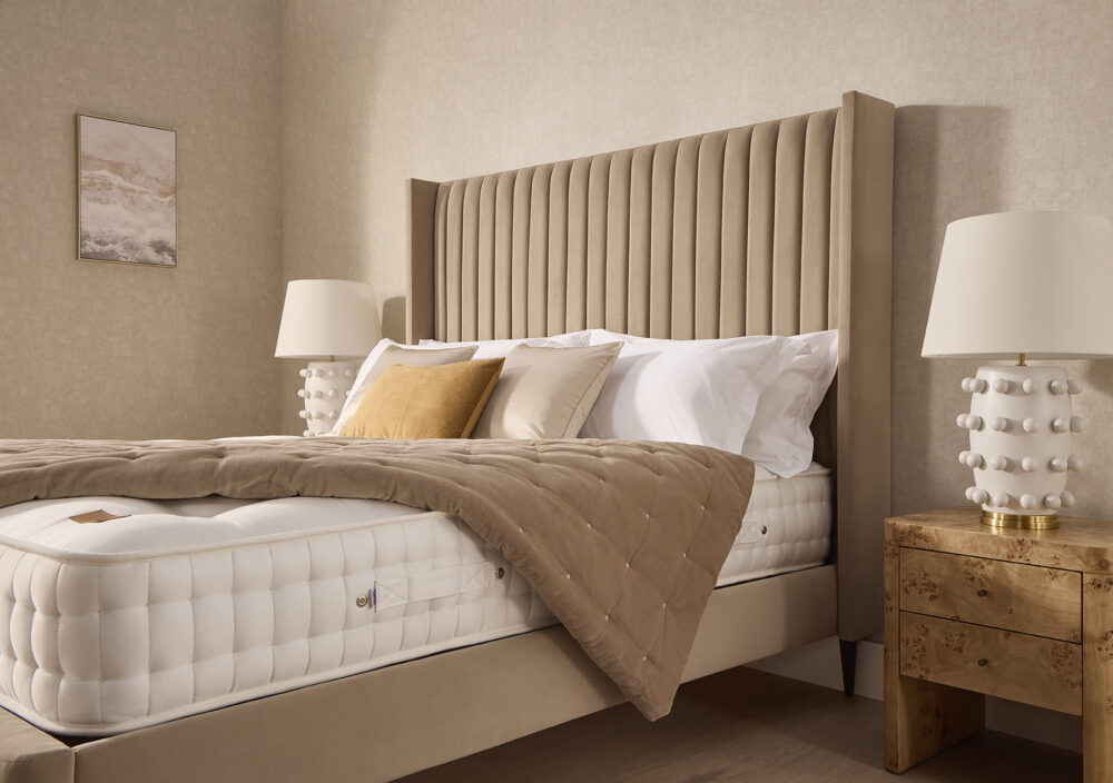 Henley bed base and headboard with white hand-tufted Artisan mattress from www.winstonsbeds.com/en-us