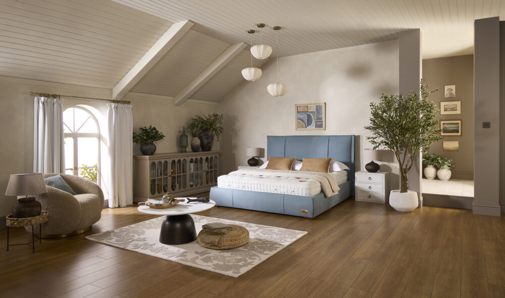 Upholstered Bowdon bed with a thick cushioned headboard | www.winstonsbeds.com