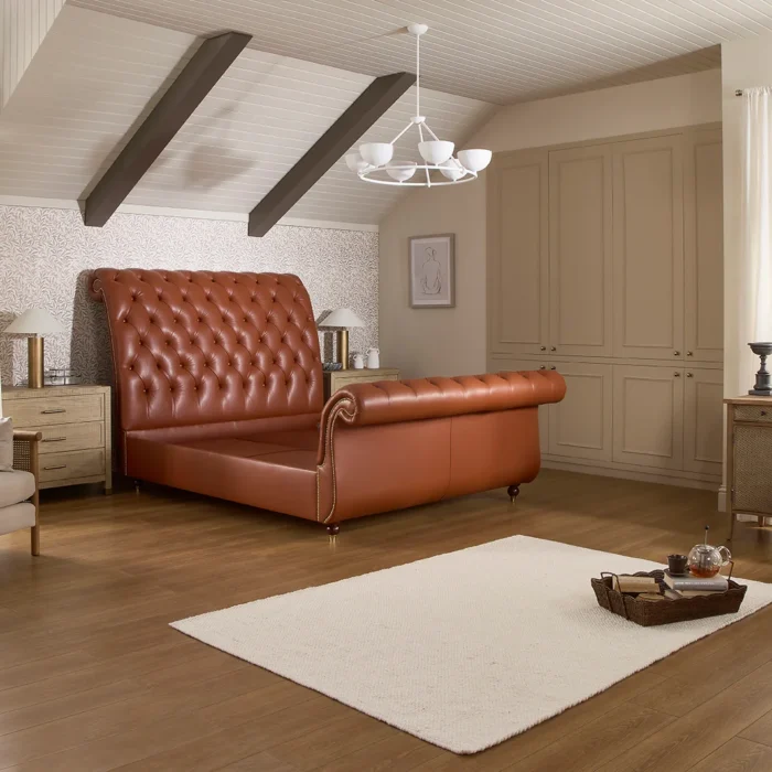 Winstons Herald luxury tan leather bed