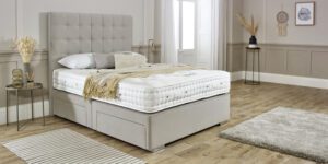 pocket spring mattress, handmade mattress on divan base, luxury mattress